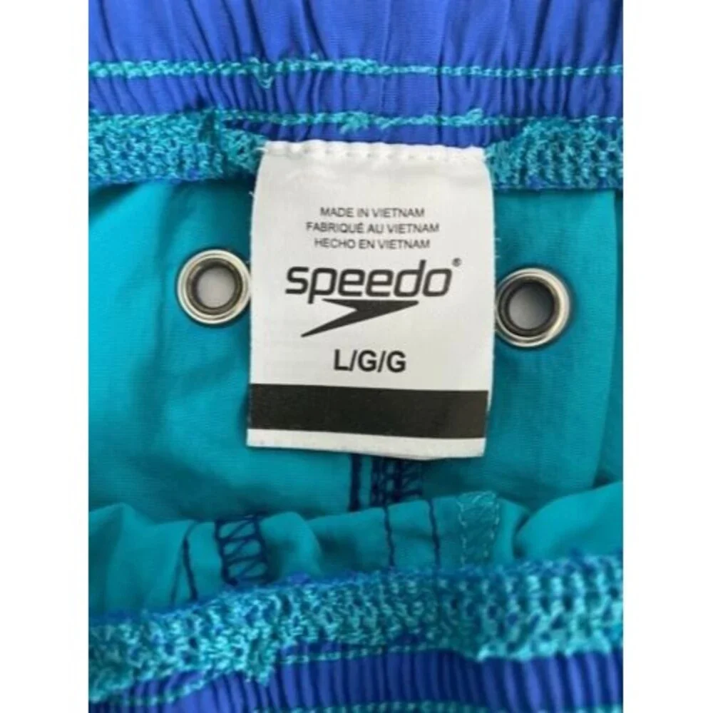 Speedo Mens Swim Trunks Shorts Size Large Blue Elastic No Lining Pockets